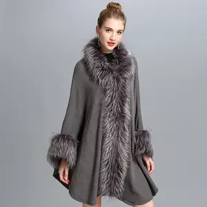 Новая модная женская классическая благородная Роскошная теплая вязаная меховая накидка пончо палантины шаль из искусственного меха енота