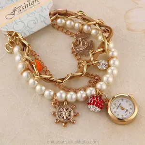 Women Rhinestone Watches Bracelet Vintage Watch Rudder Anchor Lady Wristwatches New Promotion pendant watch