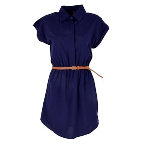 (Cintura forse tutto kaki) camicetta estiva da donna stile ufficio abito Mini abiti con collo Turn-Down a maniche corte con cintura S-XXL Q919 - Product Image 5