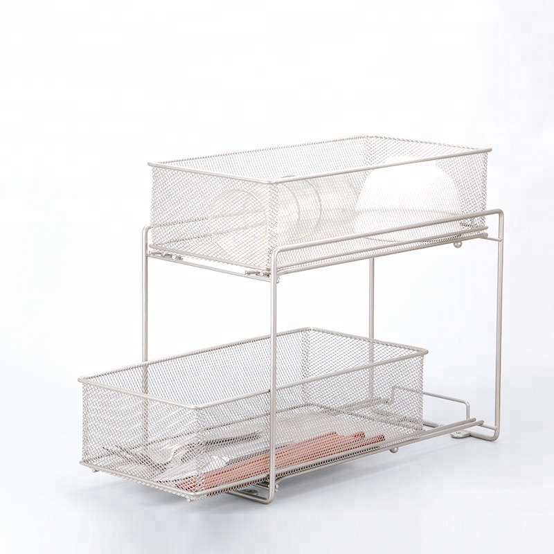 2 уровня шкаф с выдвижными ящиками/железная сетка раздвижные корзина с выдвижными ящиками/стеллаж для хранения для кухни и ванной комнаты