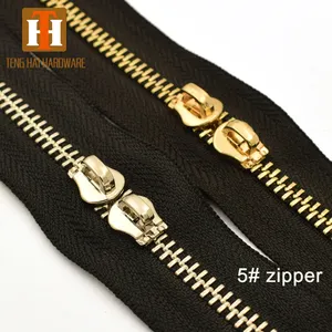 #5 Zip for cloth shining silver teeth custom metal zips black nickel gold metal zipper for jacket open luggage bags