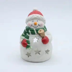 Pupazzo di neve in ceramica ornamenti artigianali tealight candela di natale