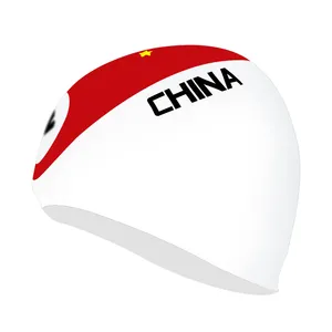 硅胶个性化品质定制泳帽，印有国旗