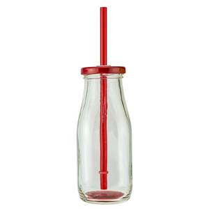 Bouteille à lait en verre avec couvercles blancs réutilisables, 1000ml, pour boisson, nouveauté, avec pailles - Product Image 2