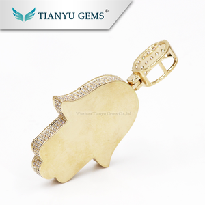 7.3ctw moissanite diamante HAMSA mano colgante 14 K oro amarillo de lujo moissanite joyería - Product Image 2