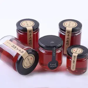 Made In China Verschillende Grootte Transparant Glass Ronde Vorm Honing Jam Glazen Pot Met Metalen Deksels