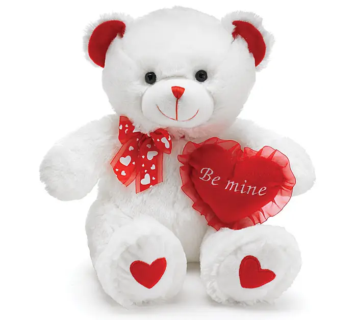 Best quality plush valentines day white teddy bear with red heart