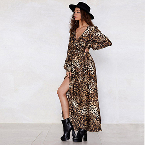 Personalizado Split Sexy de manga larga cuello en V estampado de <span class=keywords><strong>leopardo</strong></span> <span class=keywords><strong>vestido</strong></span> Maxi - Product Image 5