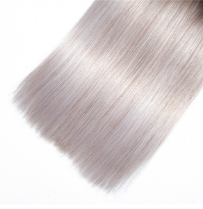 Estensioni di <span class=keywords><strong>Capelli</strong></span> Umani Brasiliani Grigio Platino Ombré, 3 Fasci Bicolore 1B/Grigio, Radici Scure, Lisci - Product Image 6