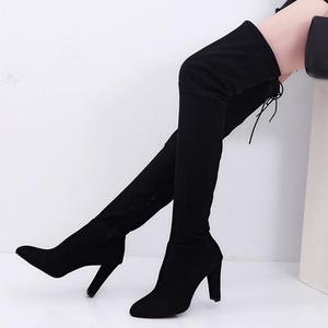 Botas de Mujer por Encima de la Rodilla, Sensuales, de Gamuza, con Cordones, Cremallera, Tacón Alto y Delgado - Product Image 2