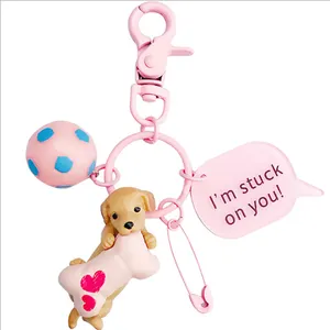 थोक फैशन गुलाबी कुत्ते आकर्षण कुंजी अंगूठी कार्टून चाबी का गुच्छा फांसी कुंजी श्रृंखला