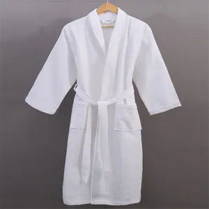 Luxury Hotel Resort Spa Bathroom Robes Waffle Kimono Collar 100% Cotton Waffle Bathrobe