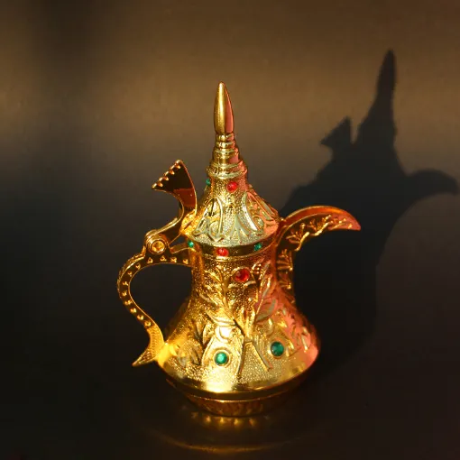 12Ml Phong Cách Ả Rập Màu Vàng Handmade Ấm Trà Hình Dạng Chai Thủy Tinh Rỗng Với Nắp Dính Thủy Tinh