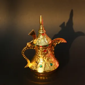 12ml Arabic Style Golden Color Handmade Teapot Shape Perfume Empty Glass Bottle with Glass Stick Cap