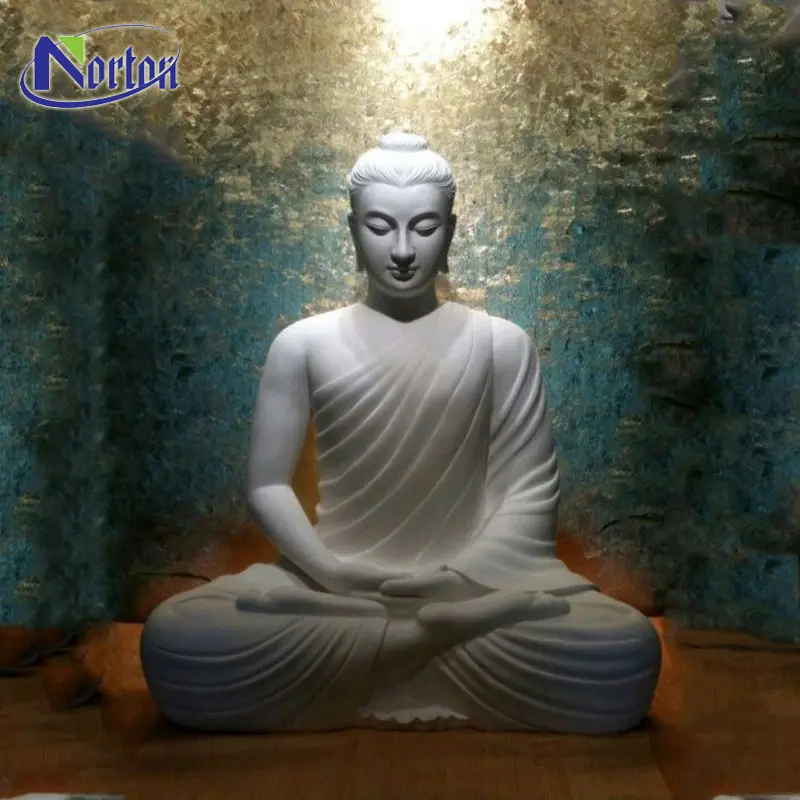 Escultura de Buda de piedra blanca de tamaño real, talla grande personalizada, para exteriores, estatua de mármol blanco sentado, venta al por mayor