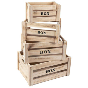 Wooden <strong>Crate</strong> - 4-Count Rustic Decorative Storage Caddy Set, Unfinished Wood Craft Boxes for Organizing <strong>Vinyl</strong>, Books and Grocerie - Product Image 2