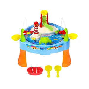 Mini Fishing Game Set 11.81 x 6.7 Inch, Electric Magnetic Rod and Reel Toy Water Playing Fun Paradise with Music and Light for K