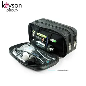 Keyson Black Leather Mens Grooming Wc Tas Reizen Scheren Kit Tas Met 3 Compartimenten