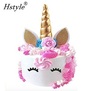 Décoration de gâteau <span class=keywords><strong>en</strong></span> forme de corne d'unicorn irisée avec oreilles et fleurs, décoration de gâteau <span class=keywords><strong>arc</strong></span>-<span class=keywords><strong>en</strong></span>-<span class=keywords><strong>ciel</strong></span>, fournitures pour fête d'<span class=keywords><strong>anniversaire</strong></span> de fille, PQ289 - Product Image 4