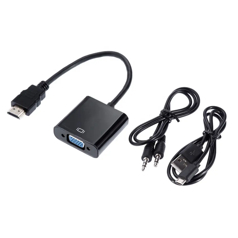 HDMI Male to VGA Female Adapter Converter Dongle with 3.5mm Audio and Micro USB Power Cable Supply
