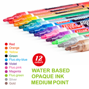ZEYAR — marqueur de <span class=keywords><strong>peinture</strong></span> à paillettes personnalisé, stylo à base d'eau, à pointe moyenne, 12 couleurs, <span class=keywords><strong>peinture</strong></span> <span class=keywords><strong>acrylique</strong></span> - Product Image 2