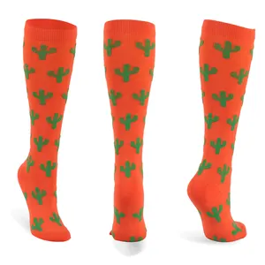 Cactus Motif Orange Yoga Chaussettes de Compression Sublimation blanc Sport Chaussettes