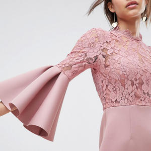 Avrupa Moda Sonbahar Nakış Dantel Yivli Kollu Patenci Mini Elbise Bayanlar Zarif Parti Wrap Elbise - Product Image 4