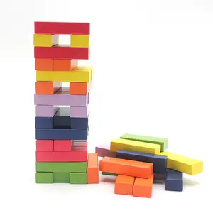 Özel baskılı klasik oyun renkli bina tumbling ahşap blok Kulesi diy oyuncak setleri