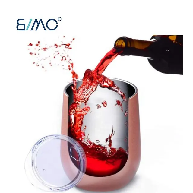 BIMO-Rose Gold Stemless Wine Glass Tumbler 12 oz Vacuum Insulated Travel Cup for Coffee, Wine Cocktails, Ice Cream ,Champagne