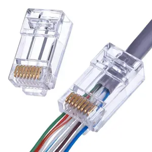 RJ45 कनेक्टर्स के माध्यम से पारित पुरुष कनेक्टर के लिए बिल्ली 5e cat6 केबल