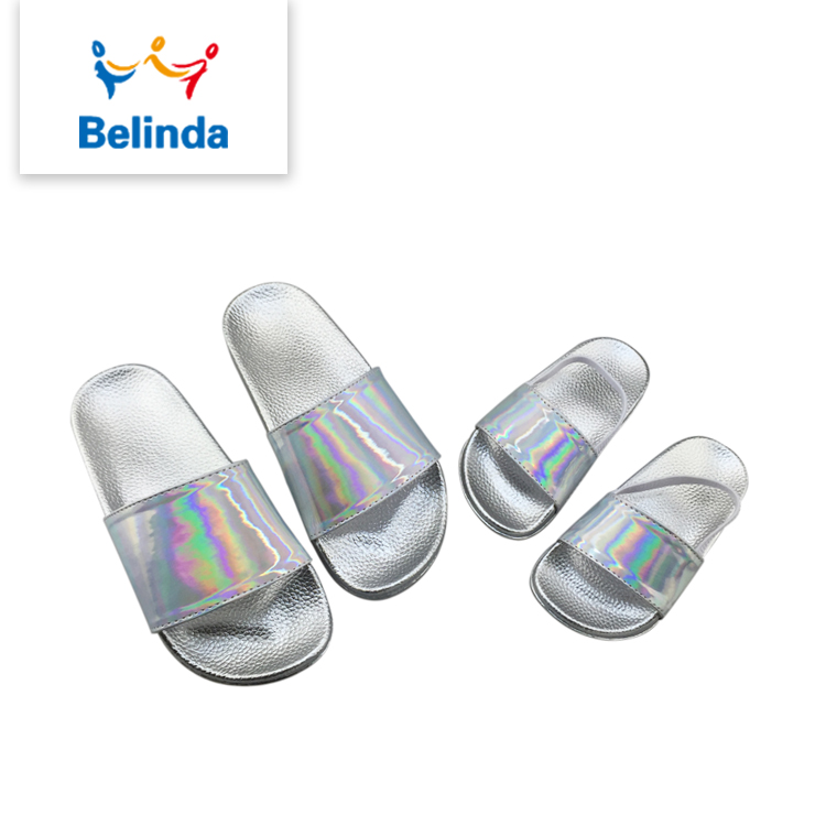 Новейший дизайн, Детские слайды, милые плоские детские тапочки из ПУ кожи для девочек