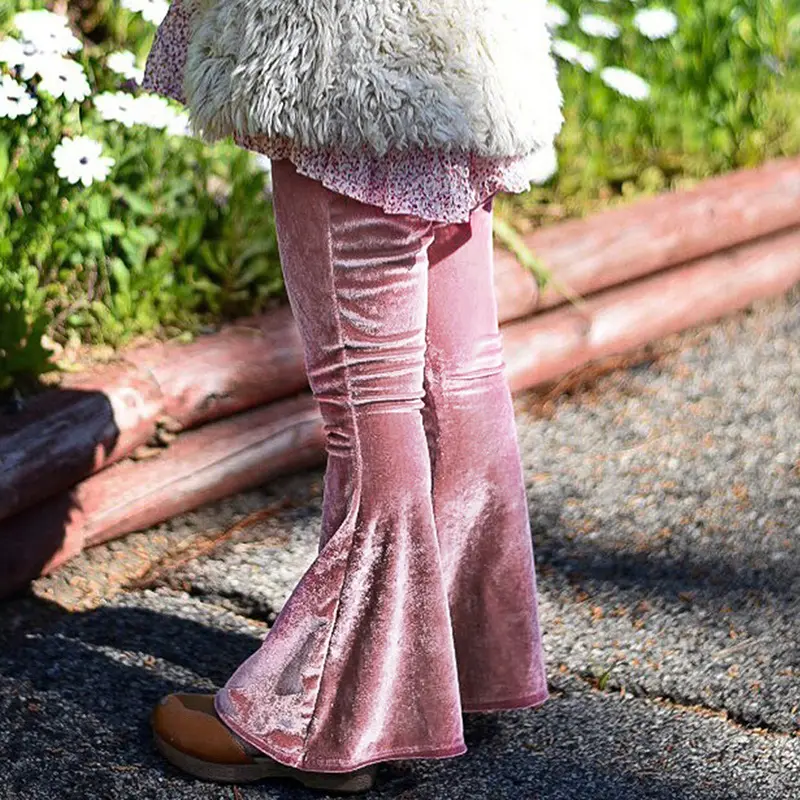 กางเกงเลกกิ้งผ้าระบายสำหรับเด็กทารกเด็กผู้หญิง,กางเกงขาบานแต่งระบายผ้ากำมะหยี่ลายดอกไม้โบโฮ2สีปี Sz80-90