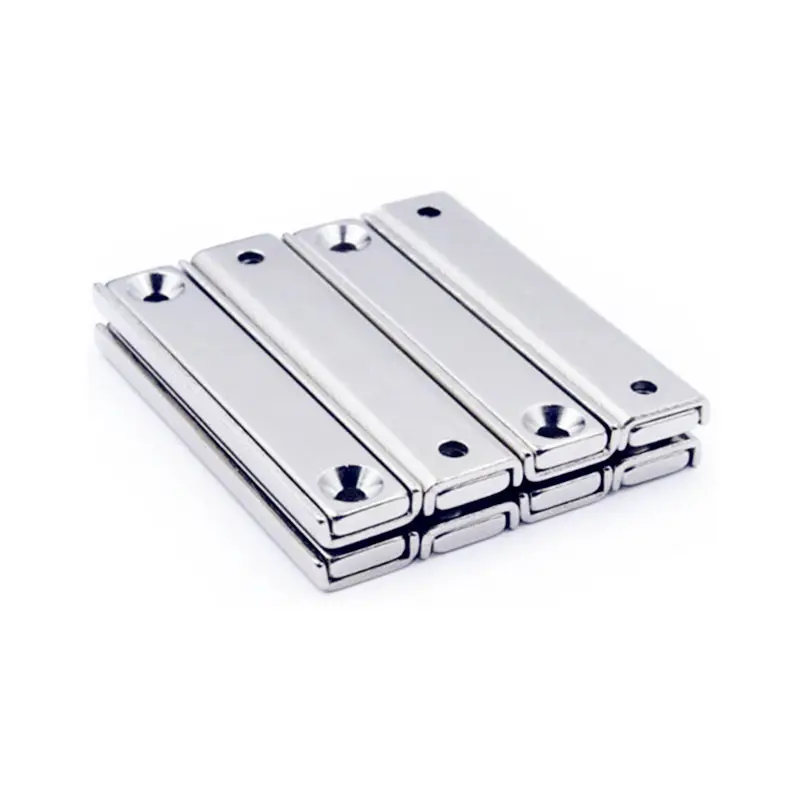 Strong Neodymium Rectangular Pot Magnets mit Counter Bore, Countersunk Hole Magnets mit Mounting Screws - 60x 13.5 x5mm