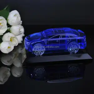 批发精致设计3D激光蓝色水晶玻璃汽车模型用于礼品和房间装饰