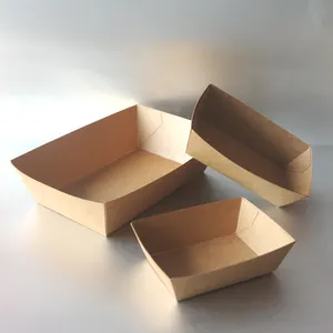 Wholesale Printed Custom Paper Boat Sushi Tray Disposable Brown Kraft Paper Boat Paper Food Tray