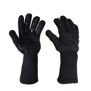 Microwave Oven Fireplace BBQ Aramid 1414 Red&black Silicone custom glove flame fire proof Heat Resistant Gloves