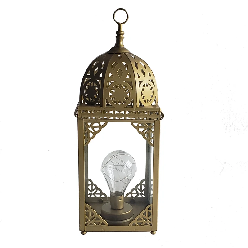 Iron Metal Gold Moroccan hollow LED Lantern For Home or Festival Decoration