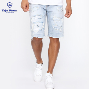 Logo personalizzato da uomo in cotone con striscia laterale strappata da uomo Jeans Casual alla moda Shorts in Denim - Product Image 4
