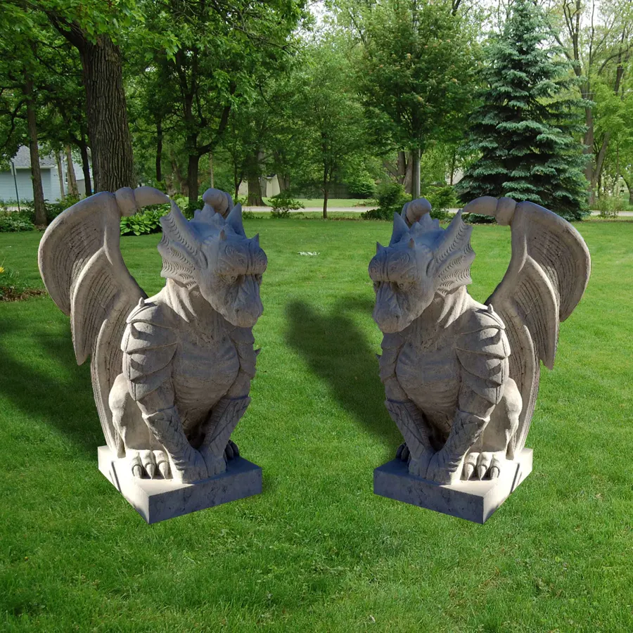 Уличная Крылатая мраморная скульптура дракона садовая декоративная статуя