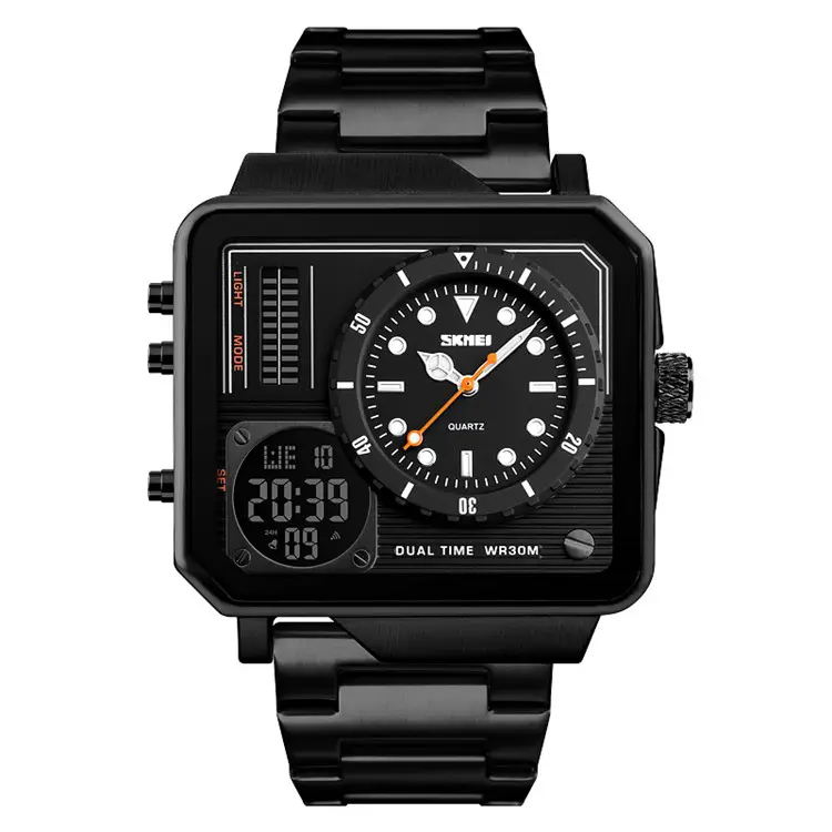 Multifunctional rectangle case big dial shockproof wrist watch for men sports waterproof digital watch skmei 1392