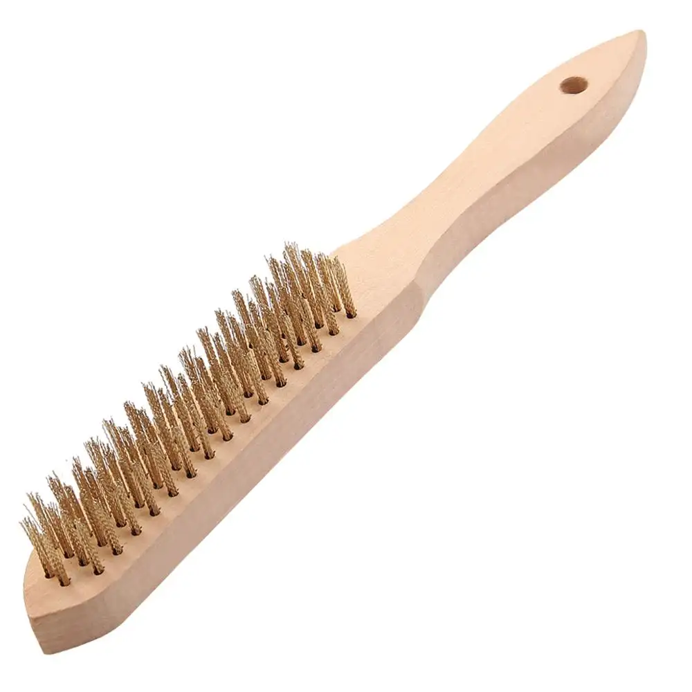 KSEIBI Industrial Wooden Hand Brush Brass Steel Wire Brushing With Long Handle