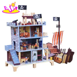 批发男孩假装玩木制海盗娃娃屋与海盗船W06A162