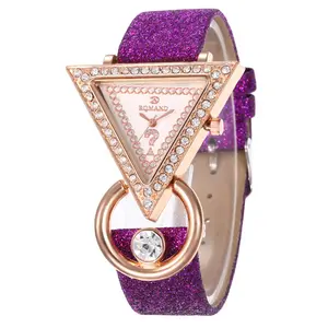 Relógio de mão feminino com design especial, relógio de pulso colorido com alça de couro da china, WJ-8553