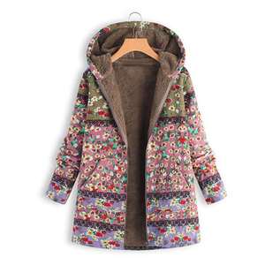 Hiver Nouveau produit Vêtements pour femmes en impression de fleurs Pull à capuche Veste chaude femmes longs manteaux - Product Image 5