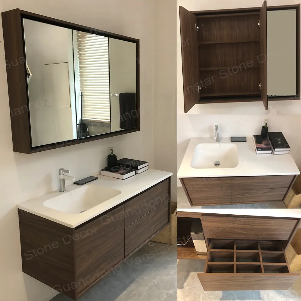 18 inch deep single sink solid wood bathroom vanity wooden bathroom cabinet artificial stone sink with wash basin