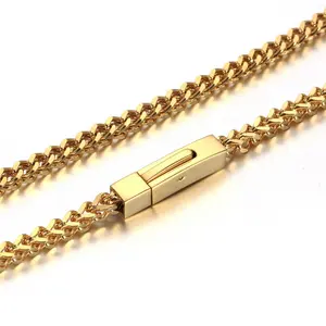 Jewelry Factory Price Hiphop Necklace Mens Stainless Steel Customized Size Durable 18K Gold Square Clasp Franco Chain