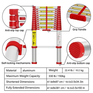 Aluminum Telescopic Ladder Folding Telescopic Monkey Ladder Tall Ladder Escaleras Aluminio Lidl Telescopic Ladder 2.6m Aluminum Silver OEM Modern Hotel