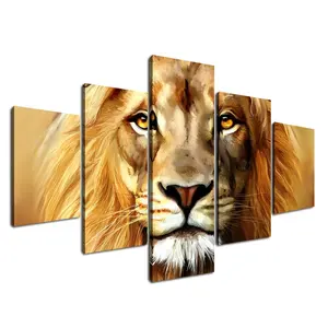 Hot Sale Nature 5 Panels African Lion Animal Canvas Prints Painting For Home Decoration