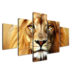 Hot Sale <span class=keywords><strong>Home</strong></span> Decoratie 5 Panel Digitaal Gedrukt Afrikaanse Leeuw Dier Canvas Schilderij Natuur Serie - Product Image 1