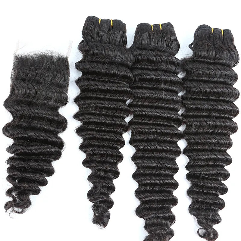 Mechones de onda profunda de 12-30 pulgadas, cabello peruano sin procesar, pelo virgen alineado con cutícula, mechones de cabello 100 humano, venta al por mayor